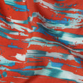 Red Abstract Brush Printed Viscose Modal Satin Fabric Teal Streak Multicolor Design Soft Flowing Dress Material 110 Cms Width India-D28015