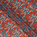 Red Abstract Brush Printed Viscose Modal Satin Fabric Teal Streak Multicolor Design Soft Flowing Dress Material 110 Cms Width India-D28015