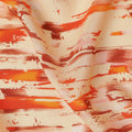 Beige Abstract Brush Printed Viscose Modal Satin Fabric Multitone Orange Streak Design Soft Flowing Dress Material 110 Cms Width India-D28014