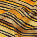 Golden Yellow Striped Printed Viscose Modal Satin Fabric Black And Rust Multitone Line Design Soft Flowing Dress Material 110 Cms Width India-D28021
