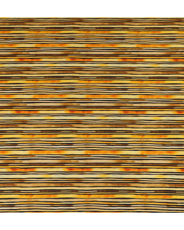 Golden Yellow Striped Printed Viscose Modal Satin Fabric Black And Rust Multitone Line Design Soft Flowing Dress Material 110 Cms Width India-D28021