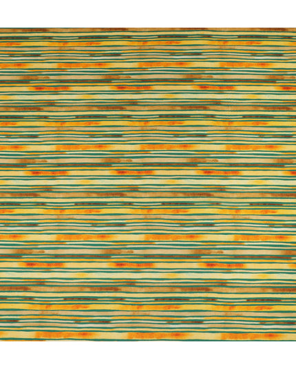 Mustard Yellow Striped Printed Viscose Modal Satin Fabric Green And Rust Multitone Line Design Soft Flowing Dress Material 110 Cms Width India-D28020