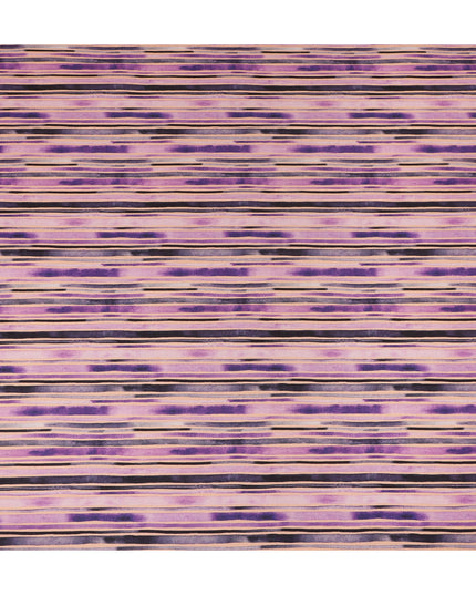 Lavender Purple Striped Printed Viscose Modal Satin Fabric Black And Beige Multitone Line Design Soft Flowing Dress Material 110 Cms Width India-D28022