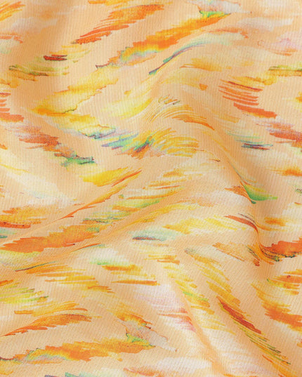 Light Yellow Chevron Printed Viscose Modal Satin Fabric Multicolor Zigzag Ikat Design Soft Flowing Dress Material 110 Cms Width India-D28018