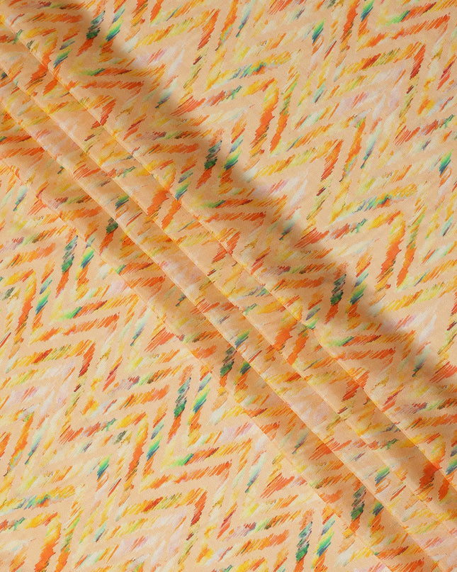 Light Yellow Chevron Printed Viscose Modal Satin Fabric Multicolor Zigzag Ikat Design Soft Flowing Dress Material 110 Cms Width India-D28018