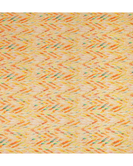 Light Yellow Chevron Printed Viscose Modal Satin Fabric Multicolor Zigzag Ikat Design Soft Flowing Dress Material 110 Cms Width India-D28018