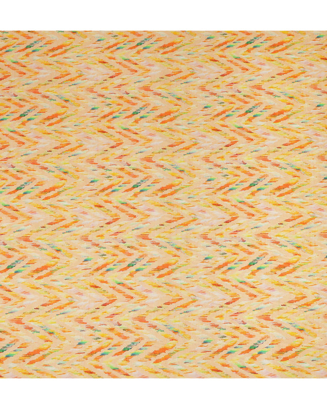 Light Yellow Chevron Printed Viscose Modal Satin Fabric Multicolor Zigzag Ikat Design Soft Flowing Dress Material 110 Cms Width India-D28018