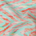 Mint Green Chevron Printed Viscose Modal Satin Fabric Multicolor Zigzag Ikat Design Soft Flowing Dress Material 110 Cms Width India-D28019