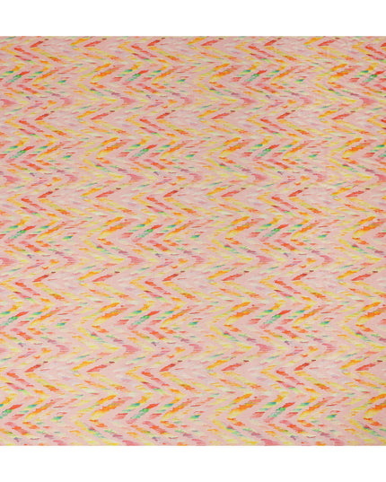 Peach Chevron Printed Viscose Modal Satin Fabric Multicolor Zigzag Ikat Design Soft Flowing Dress Material 110 Cms Width India-D28017