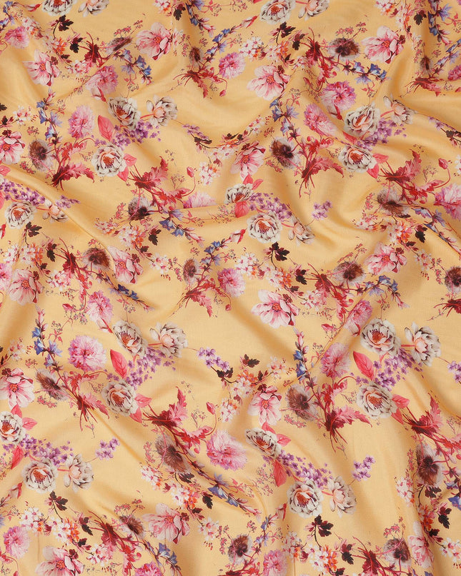 Mustard Yellow Floral Printed Viscose Crepe Fabric Multicolor Blossom Botanical Design Soft Flowing Dress Material 110 Cms Width India-D28025