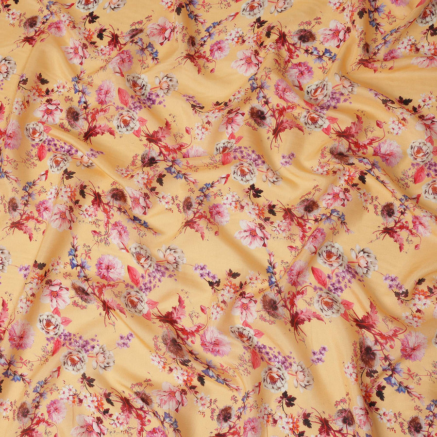 Mustard Yellow Floral Printed Viscose Crepe Fabric Multicolor Blossom Botanical Design Soft Flowing Dress Material 110 Cms Width India-D28025