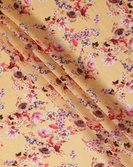 Mustard Yellow Floral Printed Viscose Crepe Fabric Multicolor Blossom Botanical Design Soft Flowing Dress Material 110 Cms Width India-D28025