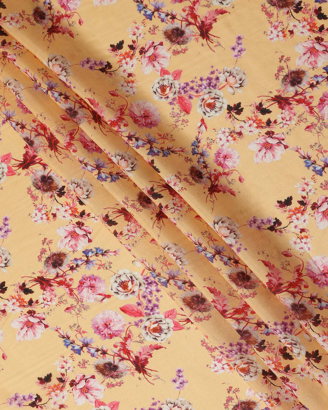 Mustard Yellow Floral Printed Viscose Crepe Fabric Multicolor Blossom Botanical Design Soft Flowing Dress Material 110 Cms Width India-D28025