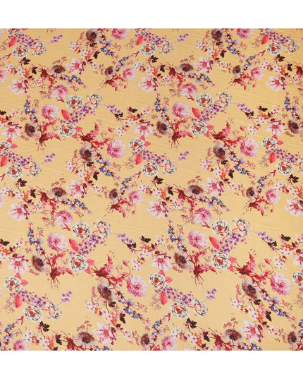 Mustard Yellow Floral Printed Viscose Crepe Fabric Multicolor Blossom Botanical Design Soft Flowing Dress Material 110 Cms Width India-D28025