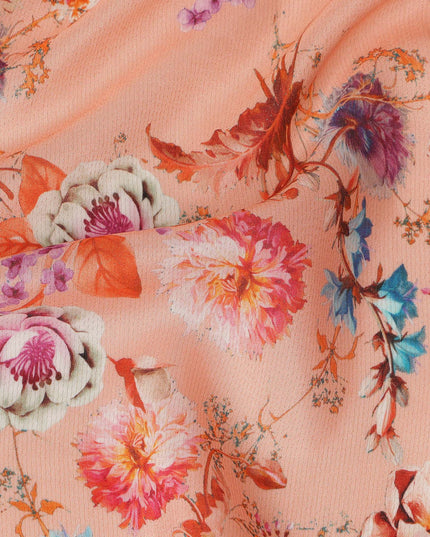 Peach Floral Printed Viscose Crepe Fabric Multicolor Blossom Botanical Design Soft Flowing Dress Material 110 Cms Width India-D28023