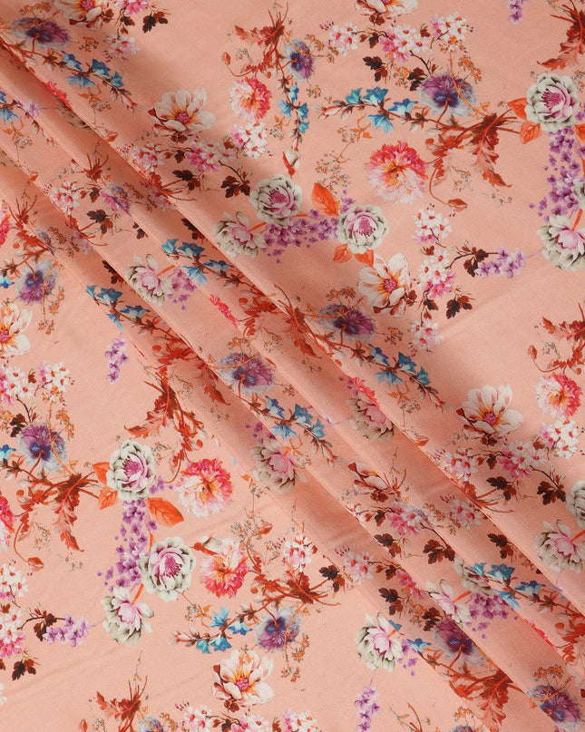 Peach Floral Printed Viscose Crepe Fabric Multicolor Blossom Botanical Design Soft Flowing Dress Material 110 Cms Width India-D28023