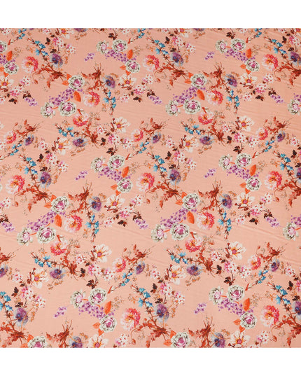 Peach Floral Printed Viscose Crepe Fabric Multicolor Blossom Botanical Design Soft Flowing Dress Material 110 Cms Width India-D28023