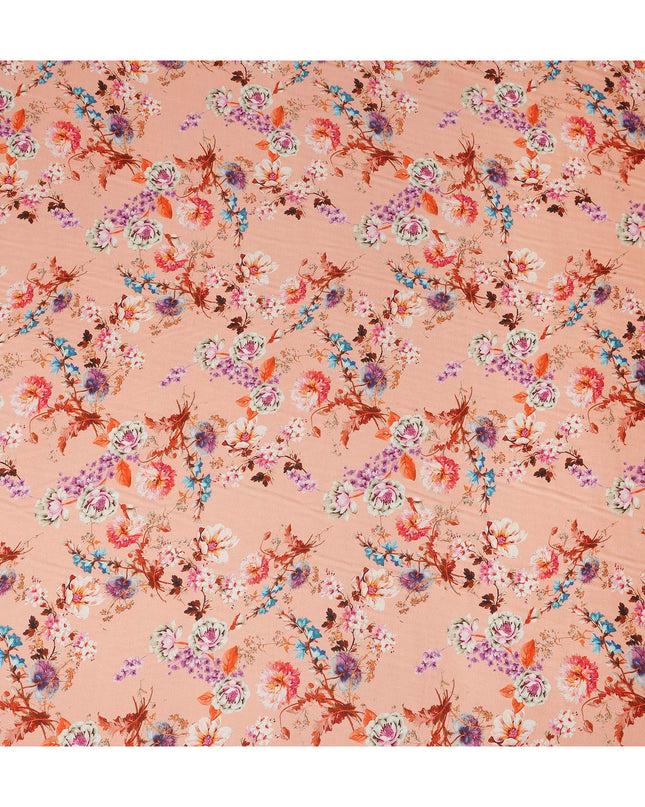 Peach Floral Printed Viscose Crepe Fabric Multicolor Blossom Botanical Design Soft Flowing Dress Material 110 Cms Width India-D28023