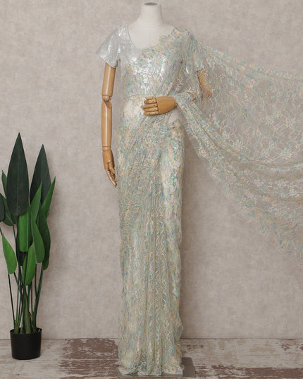 Pastel Iridescent French Chantilly Lace Saree