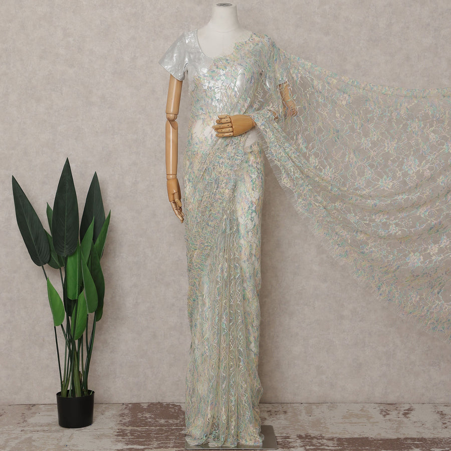 Pastel Iridescent French Chantilly Lace Saree