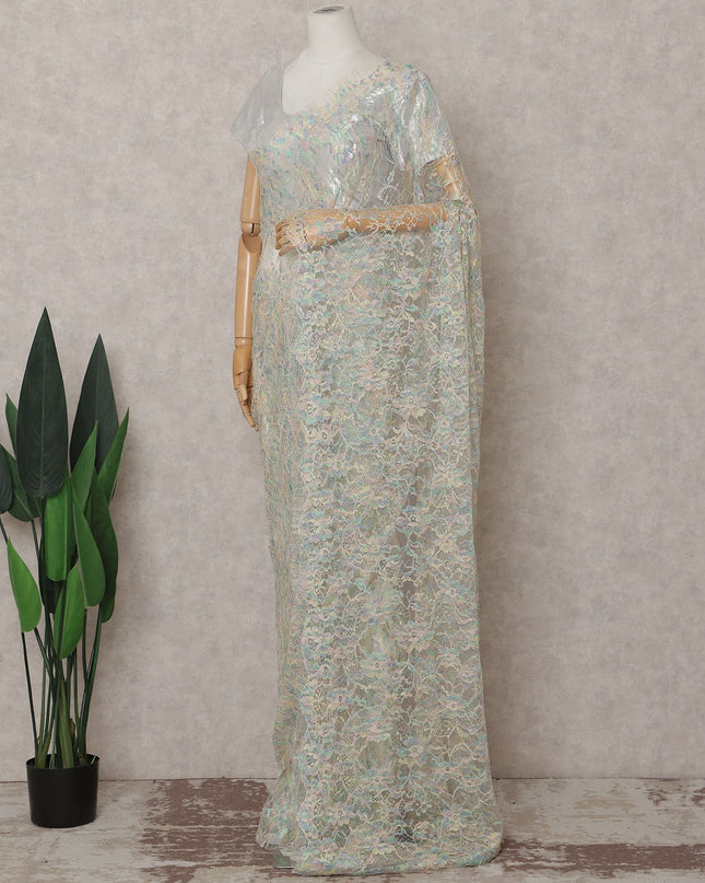 Pastel Iridescent French Chantilly Lace Saree