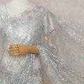 Steel Blue and Silver French Chantilly Lace Saree 5.5m