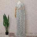 Steel Blue and Silver French Chantilly Lace Saree 5.5m