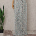 Steel Blue and Silver French Chantilly Lace Saree 5.5m
