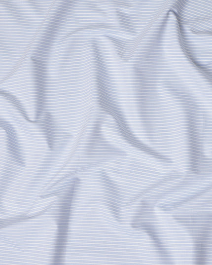 Light Blue Striped Premium Italian 100% Cotton Shirting Fabric 2.0 Mtrs 150 Cms Width Italy-D27839