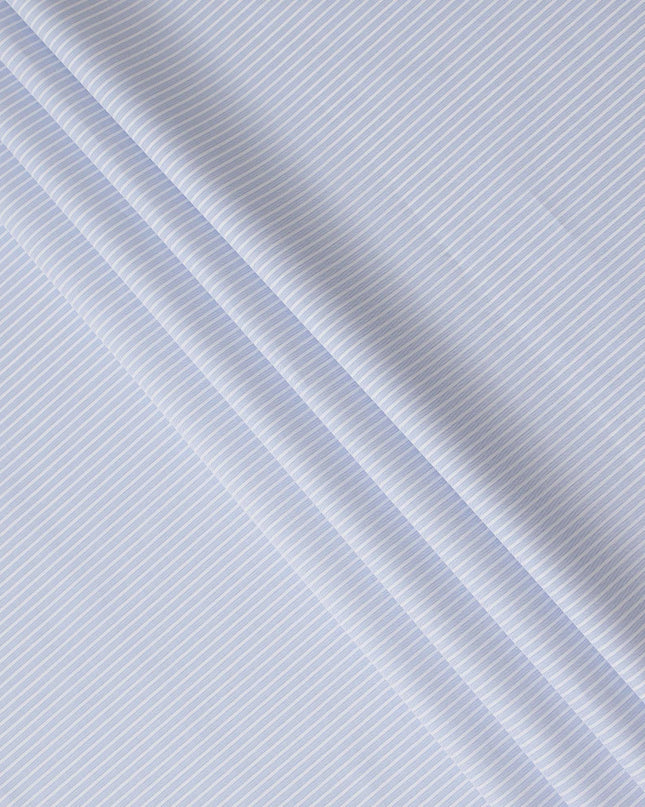 Light Blue Striped Premium Italian 100% Cotton Shirting Fabric 2.0 Mtrs 150 Cms Width Italy-D27839