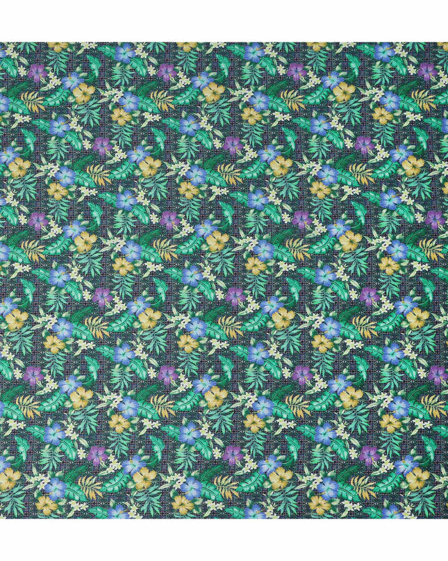 Dark Green Tropical Floral Printed Cotton Satin Fabric 110 Cms Width Soft Smooth Finish Lightweight Dress Material India-D27895