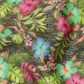Dark Green Multicolor Tropical Floral Printed Cotton Satin Fabric 110 Cms Width India-D27826 Regal Fabrics