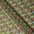 Dark Green Multicolor Tropical Floral Printed Cotton Satin Fabric 110 Cms Width India-D27826 Regal Fabrics