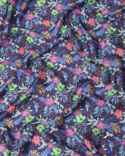 Purple Multicolor Tropical Floral Printed Cotton Satin Fabric 110 Cms Width India-D27825 - Regal Fabrics
