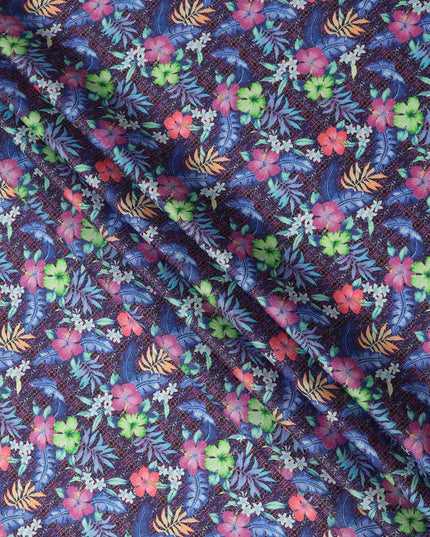 Purple Multicolor Tropical Floral Printed Cotton Satin Fabric 110 Cms Width India-D27825 - Regal Fabrics