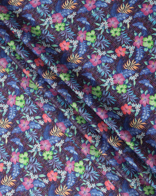 Purple Multicolor Tropical Floral Printed Cotton Satin Fabric 110 Cms Width India-D27825 - Regal Fabrics
