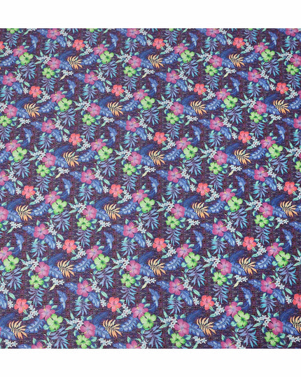 Purple Multicolor Tropical Floral Printed Cotton Satin Fabric 110 Cms Width India-D27825 - Regal Fabrics