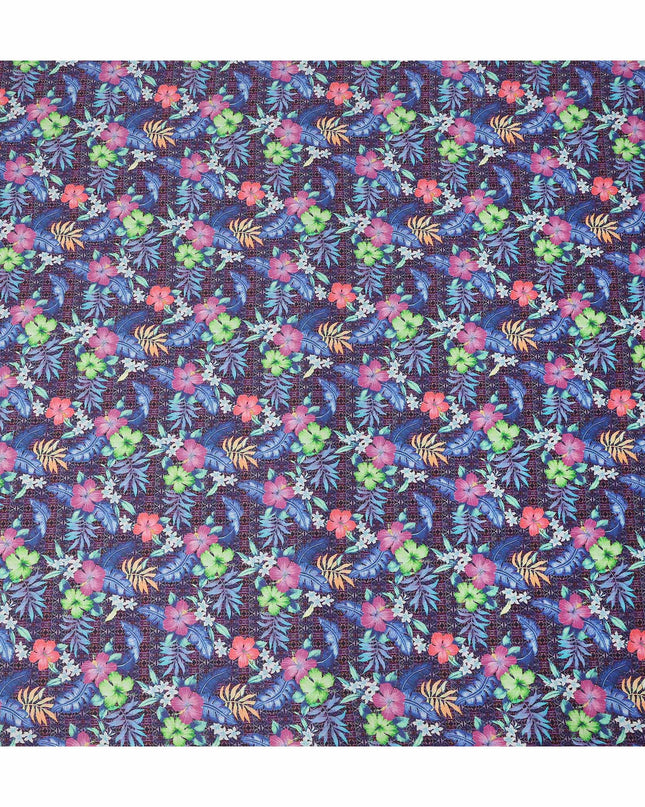 Purple Multicolor Tropical Floral Printed Cotton Satin Fabric 110 Cms Width India-D27825 - Regal Fabrics