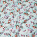 Sky Blue Floral Printed Cotton Satin Fabric 110 Cms Width Soft Smooth Finish Lightweight Dress Material India-D27885 Regal Fabrics