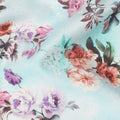 Sky Blue Floral Printed Cotton Satin Fabric 110 Cms Width Soft Smooth Finish Lightweight Dress Material India-D27885 Regal Fabrics