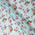 Sky Blue Floral Printed Cotton Satin Fabric 110 Cms Width Soft Smooth Finish Lightweight Dress Material India-D27885 Regal Fabrics