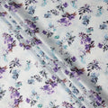 White Purple Floral Printed Cotton Satin Fabric 110 Cms Width India-D27828 Regal Fabrics