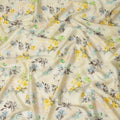 Cream Yellow Floral Printed Cotton Satin Fabric 110 Cms Width India-D27827 Regal Fabrics