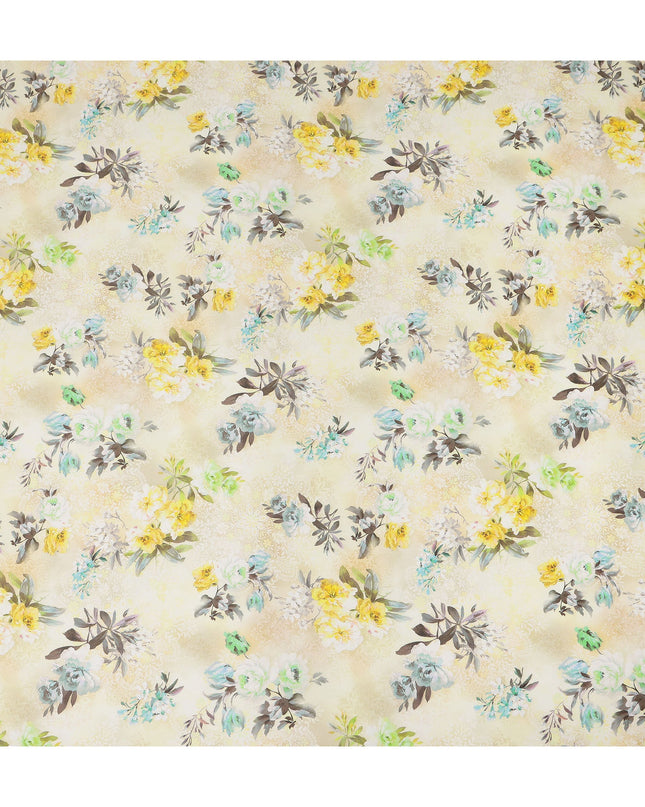 Cream Yellow Floral Printed Cotton Satin Fabric 110 Cms Width India-D27827 Regal Fabrics