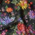Black Multicolor Floral Printed Cotton Satin Fabric 110 Cms Width India-D27830 Regal Fabrics