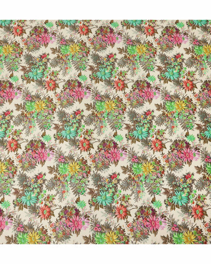Beige Multicolor Floral Printed Cotton Satin Fabric 110 Cms Width India-D27831 Regal Fabrics