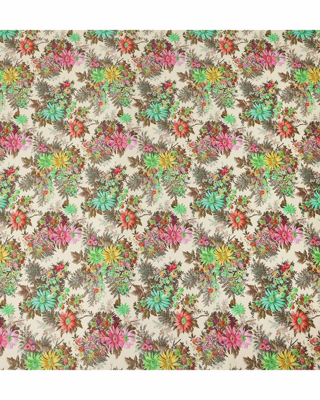 Beige Multicolor Floral Printed Cotton Satin Fabric 110 Cms Width India-D27831 Regal Fabrics