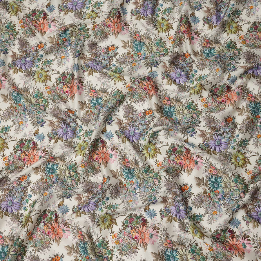 Cream Multicolor Floral Printed Cotton Satin Fabric 110 Cms Width India-D27832 Regal Fabrics