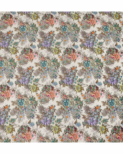 Cream Multicolor Floral Printed Cotton Satin Fabric 110 Cms Width India-D27832 Regal Fabrics