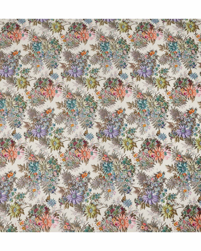 Cream Multicolor Floral Printed Cotton Satin Fabric 110 Cms Width India-D27832 Regal Fabrics